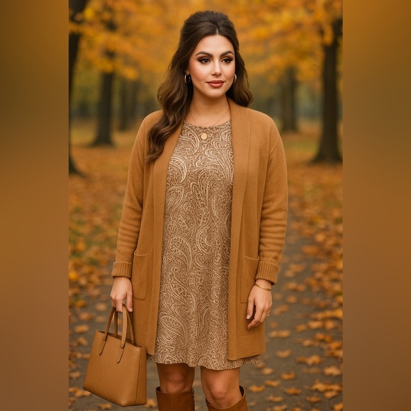 Tommy Hilfiger Shift Dress Brown Cream Paisley Print Fall Transitional - Size 16 - Picture 6 of 11